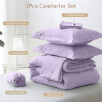 JOLLYVOGUE King Comforter Set, Ultra-Soft Bed in a Bag King Size 7 Pieces, Oeko-TEX Certified Bedding Set with Down Alternative Comforter, Sheets, Pillowcases & Shams, Lavender