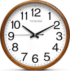 Wall Clock, Classic Wood Style Finish, 16 Inch Non-Ticking Silent Battery Operated Analog Clock, Ideal Retro Decor for Home, Bedroom, Living Room, Kitchen, Bathroom, Office(Wood Yellow)