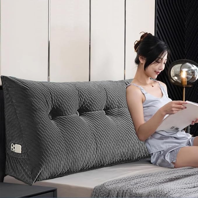 Gradient Velvet Triangular Wedge Pillow, Removable Cover Headboard Pillow for Daybed, Backrest Positioning Support Pillow Cushion Resting Reading Relaxing (Blue, Full(54 * 20 * 8in))