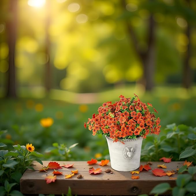 alyptus Artificial Mums for Outdoors – 12 Bundles UV Resistant Fall Flowers, Faux Outdoor Flowers & Fake Mums for Porch Decor, Planters, Thanksgiving, Halloween & Fall Decorations