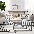Abani Nomad Cream & Grey Area Rug 2' x 3' for Living Room, Bedroom - Geometric Box Design - Durable & Easy to Clean