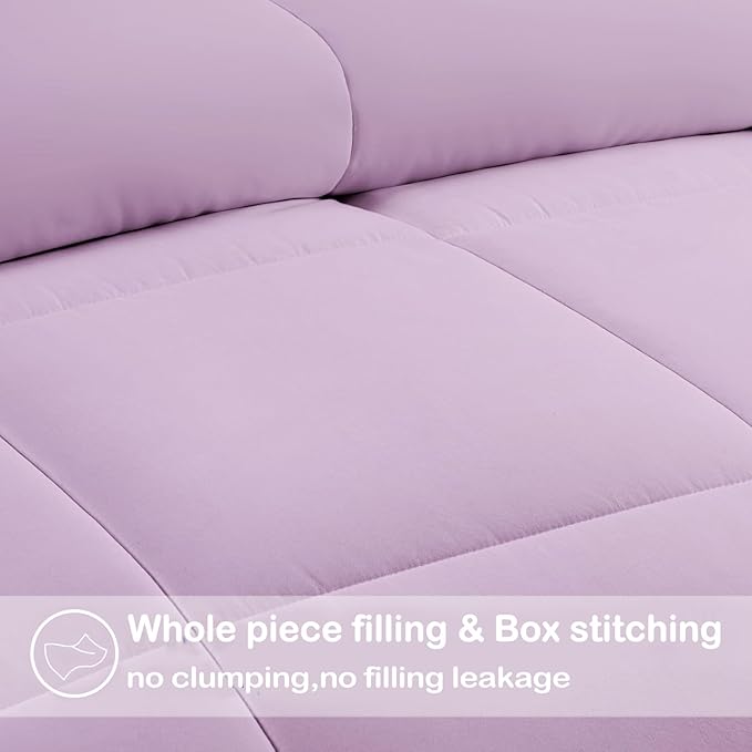 EASELAND Oversized King Down Alternative Comforter - Quilted Duvet Insert for All Seasons, Soft Lightweight with Corner Tabs, Summer Winter Warm Bedding, Lavender 98x116 Inches