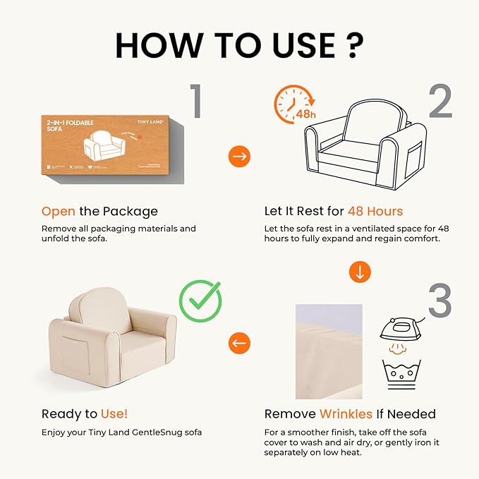 Tiny Land 2-in-1 Foldable Kids Couch with Pockets – Soft Thick Toddler Sofa, Lounger Couch, Convertible Kids Chair for Playroom, Bedroom or Living Room, Gift for Boys & Girls (Pink)