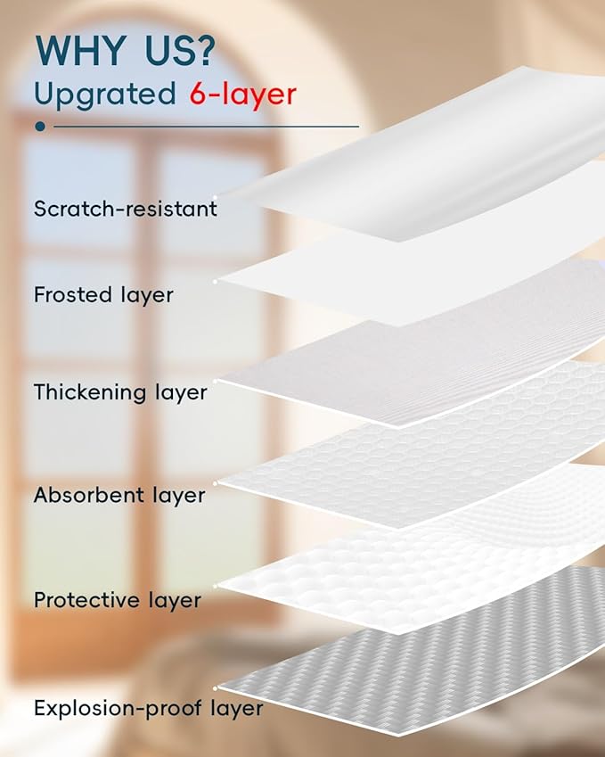 Frosted Glass Window Film Decorative with Reference Cutting Line, Bathroom Window Privacy Film for Glass Windows Cover, Static Cling, Removable, Reusable, Anti-UV, Anti-Glare, 45.2" x 78.74"