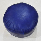 Round Shaped Goat Leather Handmade Eco-Friendly Blue Pouf - Round Shape Pouf, 14" x 14"x 14", Plain Solid Pouf, Goat Leather Pouf, Recycled Cotton Filled Stuffed Pouf, Leather Seating Pouf PF12
