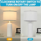 Ceramic Table Lamps Set of 2 for Bedroom Living Room, 24.8'' Modern Matte White Bedside Nightstand Lamp with Linen Drum Shade, Farmhouse Rustic Night Light Desk Decor for Kitchen Read Study Office