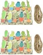 HAHIYO Cactus Painted Mini Wooden Clothespin Clip with 6.56 Feet Jute Twine Photo Paper Holders 1.38inch Tight Clamp Not Fray Rope Post Notices Handy Read for Hanging Postcard Wedding 20PCS