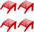 GREENVINES Adirondack-Ottoman | Set of 4 | HDPE Plastic | Outdoor Footrest | All Weather | Foot Rest | Foot Stool | Red | for Adirondack Chair | for Patio Backyard Pool