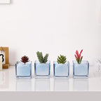 Square Flower Vases Set of 4, 3"x 3"x 3" Glass Vases for Centerpieces, Blue Vase for Flowers, Small Vase for Wedding, Party, Home Office Decoration