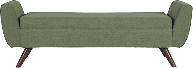 HomePop Modern Storage Bench with Wood Legs Home Décor|Bench with Storage for Living Room & Bedroom - Olive Green Woven
