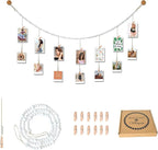 4 Feet Wooden Beads Garland with Clothespins Picture Cards Holder - Country Farmhouse Christmas Nursery Boho Holiday Decorations with Clips