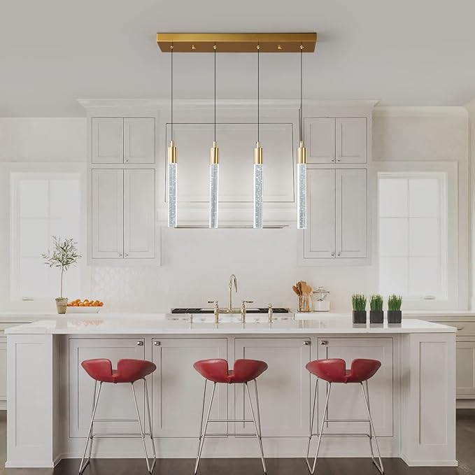 Kitchen Island Lighting Modern Light Fixture Kitchen Island Pendant Light Dimmable LED Gold Brass Finish Mini Pendant Lighting Dinning Room Living Room Kitchen Pendant Lights（4-Light）