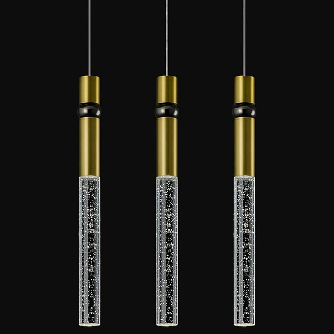 Pendant Lights Kitchen Island Light Fixtures Dimmable LED Modern Pendant Light with Bubble Crystal Pendant Lighting for Kitchen Bedroom Hallway Entryway (Gold 2-Pack)