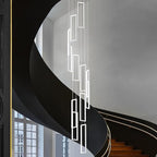 Modern Adjustable Height Pendant Light Fixture - White 252W LED Pendant Lights with 12 Rings - Rectangular Chandelier for Staircase, Lobby, Living Room, Foyer and High Ceiling