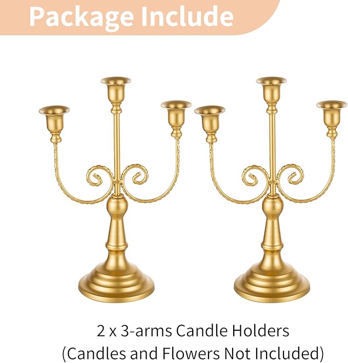 NUPTIO Candlestick Holders Candelabras Gold Candle Stick Stands 2 Pcs Metal Candelabra Centerpieces Candlestick Holders for Tapered Candles Wedding Birthday Party Dining Table Christmas Decoration 11"