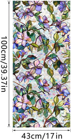 Window Film, Decorative Purple Flowers Stained Static Glass Window Clings Stickers for Home Office Living Room Bedroom Glass Windows Door Decor 16.93 x 39.37 Inches