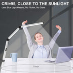 Micomlan LED Desk Lamp for Home Office, Architect Clamp Desk Lamp with Remote Control, Adjustable Dimmable Swing Arm Clamp on Table Light Clip-on Dual Light 5 Brightness Levels & 4 CCT Modes