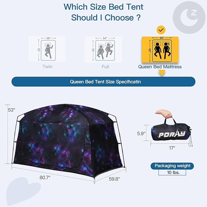 Bed Tent,Portable Privacy Sleeping Bed Canopy,Blackout 90% Drapes for Kids and Adult,Indoor Space Tent with Breathable Large Mesh Windows