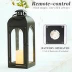 Bdor 2 Pack 16 Inches Metal and Tempered Glass Decorative Lantern with Electronic Wax Effect - Indoor/Outdoor Decorative Lighting, Handcrafted Aesthetic, Perfect for Home, Parties, and Holiday Decor