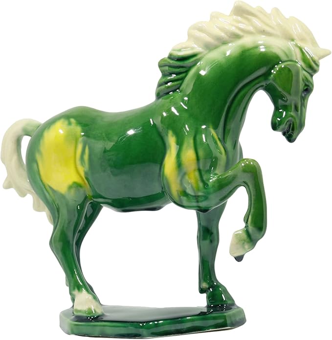 Ceramic Horse Sculpture -8 inch Hand Made Tang Tri-Color Cultural Art Piece,Museum Collection Inspired Home and Office Decor (Green)