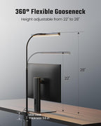 SUPERDANNY LED Desk Lamp for Office Home, Eye-Caring Desk Light with Adjustable Gooseneck, 12W Touch Control Dimmable Brightness, Architect Clamp Lamp with USB Adapter, Grey