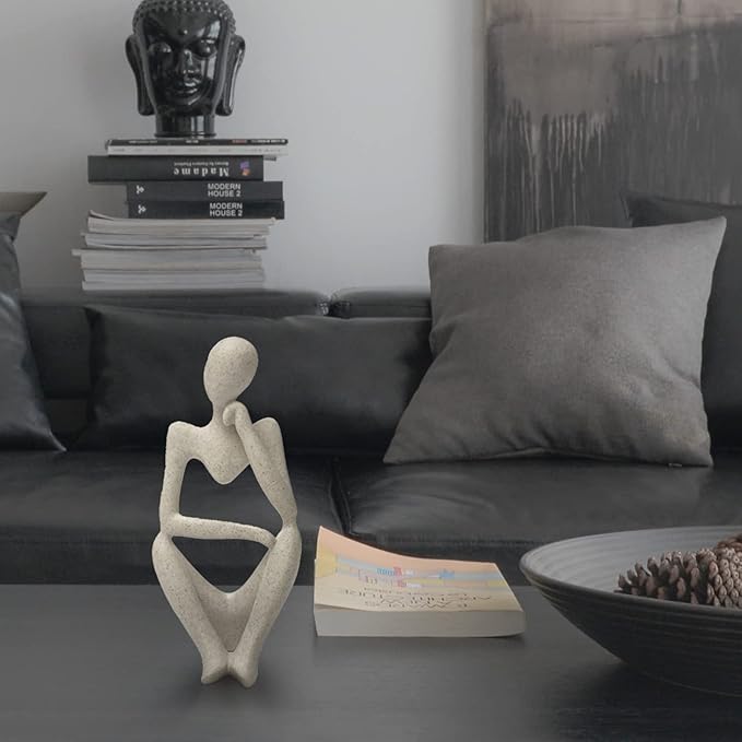 Sandstone Resin Thinker Style Abstract Sculpture Statue Collectible Figurines Home Office Bookshelf Desktop Decor(Sandstone - Right Reverie)