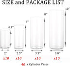 Glass Hurricane Candle Holder Esmiome - Cylinder Vases for Centerpieces 10 Sets (40Pcs) Hurricane Floating Candle Holder, Glass Vases for Flowers, Decorative for Home Wedding, 4''+6''+8'+10''(High)
