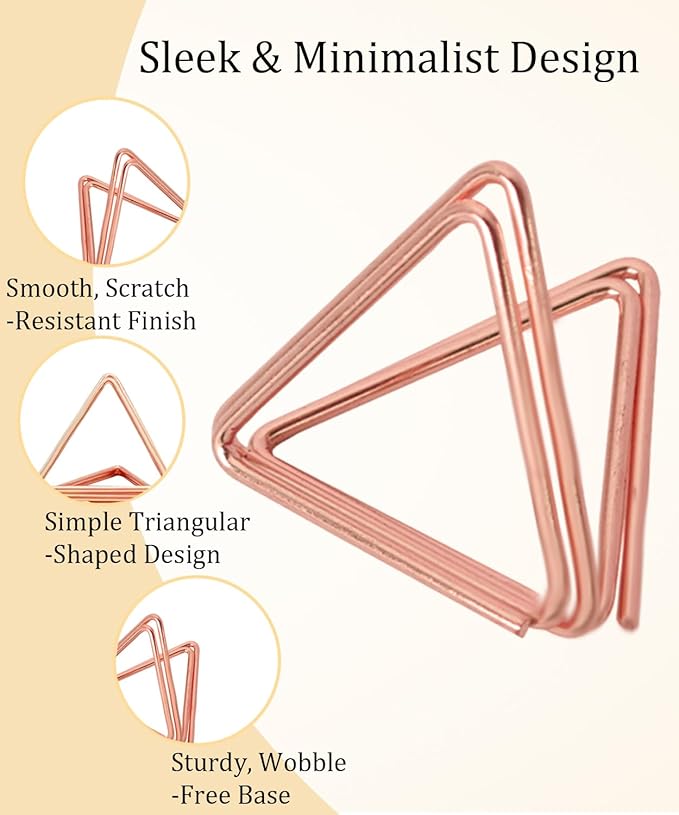 36 Pcs Triangle Table Number Holders - Rust-Resistant Metal Place Card Stands for Weddings, Office & Home Decor(Rose Gold)