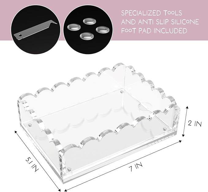 5x7in Acrylic Scalloped Tray with Magnetic Mat, Acrylic Picture Frames Fits 4x6 Photos & Smaller with Floating Effect, Freestanding Desktop Display for Livingroom, Bedroom, Office,...