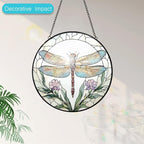 Dragonfly with Flower Suncatcher Stained Glass Window Hanging - 8” Stained Glass Suncatchers for Windows - Sun Catchers Indoor Window Catcher with Hooks and Chain - Birthday Gifts for Mom Grandma