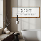 ZZJJHYWGQ Hot Bath Relax Soak Unwind Sign Bathroom Wall Decor 32"×12" Farmhouse Rustic Funny Bathroom Vintage Restroom Guest Large Wooden Framed Washroom Hanging Art (Wood)