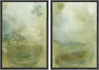 SIGNFORD Framed Canvas Print Wall Art Set Soft Green Abstract Contemporary Neutral Landscape Illustration Modern Art Decorative Nordic Nature for Living Room, Bedroom, Office - 16"x24"x2 Black