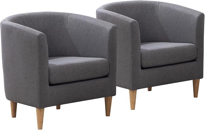 Accent Barrel Chairs Set of 2, Modern Comfy Living Room Chairs with Armrest Small Reading Chair with Cozy Soft Padded for Bedroom Reception Room Cafe,Grey