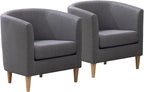 Accent Barrel Chairs Set of 2, Modern Comfy Living Room Chairs with Armrest Small Reading Chair with Cozy Soft Padded for Bedroom Reception Room Cafe,Grey