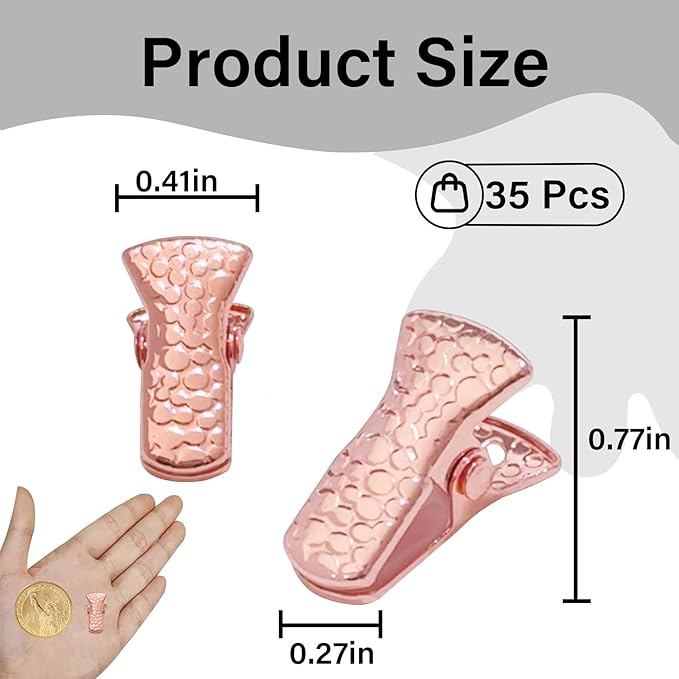 35 Pack Mini Metal Alligator Clips for Crafts Non-Slip Silicone-Coated Retro DIY Badge Small Clips (Rose Gold)