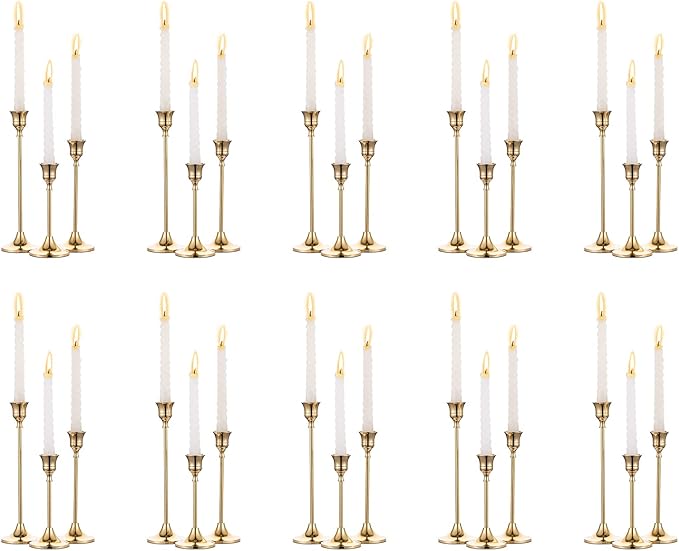 Nuptio Candlestick Candle Holders 30 Pcs Candle Stick Holder Gold Taper Candle Holder Candle Stand for Wedding Party Thanksgiving Halloween Birthday Mantel Baby Shower Table Centerpieces Decor