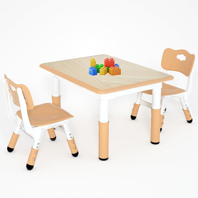 Kids Study Table and 2 Chairs Set,Height Adjustable Table and Chairs for Children and Toddlers,31.5"X23.6"Graffiti Desktop,Suitable for Daycare,Classrooms, Home