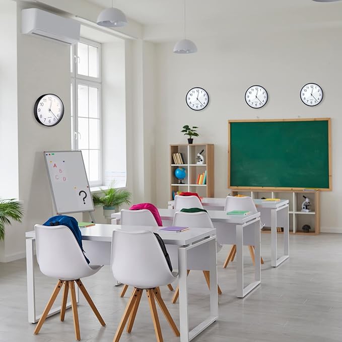 Batiyeer 6 Pcs 6 Pcs Silent Wall Clock Bulk 10 Inch Non Ticking Modern Wall Clocks Battery Operated for Classroom Home Office Kitchen School Living Room Decor (Black)