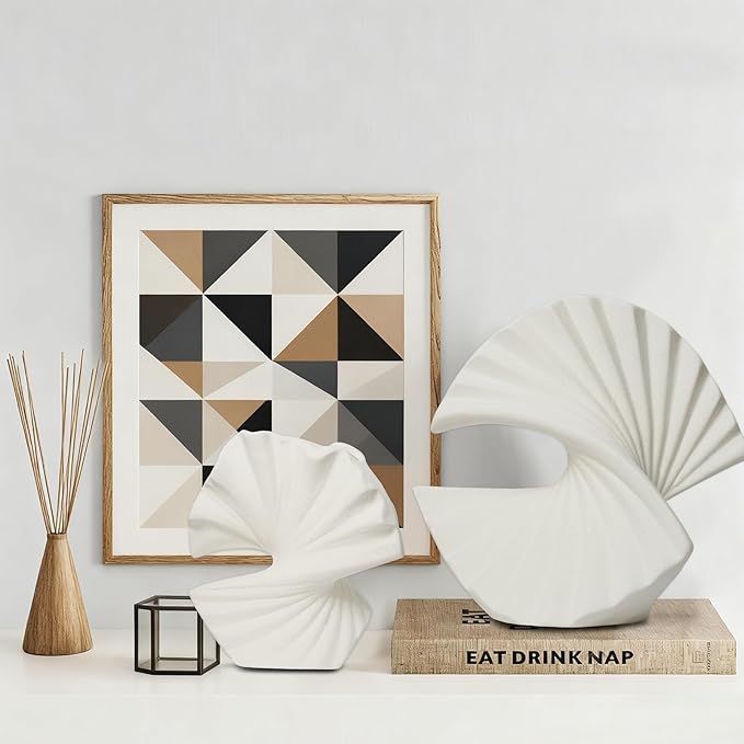 Sector Vase, Set of 2 - Minimalist Nordic, White Ceramic Sector Vase Vase Decor | Table Centerpiece, Olive Plant, Wedding, Living Room, Bookshelf, Office, Modern Home, Entryway, Console