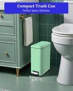 Bathroom Trash Can with Lid，5 Liter / 1.3 Gallon Small Trash Can with Removable Liner Bucket, Soft Close lid & Step Pedal, Stainless Steel Trash Bin for Bathroom,Bedroom,Home Office, Green