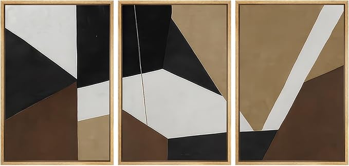 SIGNWIN Framed Canvas Print Wall Art Bold Geometric Shapes Modern Black, White, and Brown Abstract Photography Modern Art Minimalist for Living Room, Bedroom, Office - 24"x36"x3 Natural