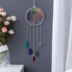 Rainbow 5 Agates Gemstone Dream Catcher Tree of Life Chakra Dream Catcher with Healing Crystal Stones Handmade Dreamcatcher Wall Decor for Adults Boys Girls,Bedroom,Wedding,Garden,Bless Gift