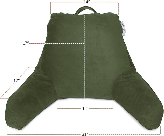 Nestl Reading Pillow Standard Bed Pillow, Back Pillow for Sitting in Bed Shredded Memory Foam Chair Pillow Reading & Bed Rest Pillows Olive Green Back Pillow for Bed, Bed Chair Arm Pillow with Pockets