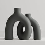 Hug Donut Decorative Vase Set - Dark Gray Modern Minimalism Industrial Style Vases Home Decor, Matte Ceramic Decorations for Living Room Shelf, Bookshelf Mantle Entryway Table or Console Décor(Gray)
