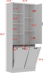 ECACAD Tall Bathroom Storage Cabinet with Shelves and Tilt-Out Laundry Hampers, Freestanding Floor Cabinet for Living Room, Bedroom & Kitchen, White (31.5”W x 13.8”D x 78.7”H)