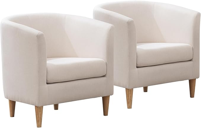 Accent Barrel Chairs Set of 2, Modern Comfy Living Room Chairs with Armrest Small Reading Chair with Cozy Soft Padded for Bedroom Reception Room Cafe,White