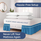 Wrap Around Dust Ruffle Bed Skirt - Denim Blue - Twin/Twin XL Size Beds with 24 Inch Drop - Elastic Strap - Adjustable Pleated Bedskirt with Brushed Fabric and Wrinkle Free - Women, Men, Kids & Teens