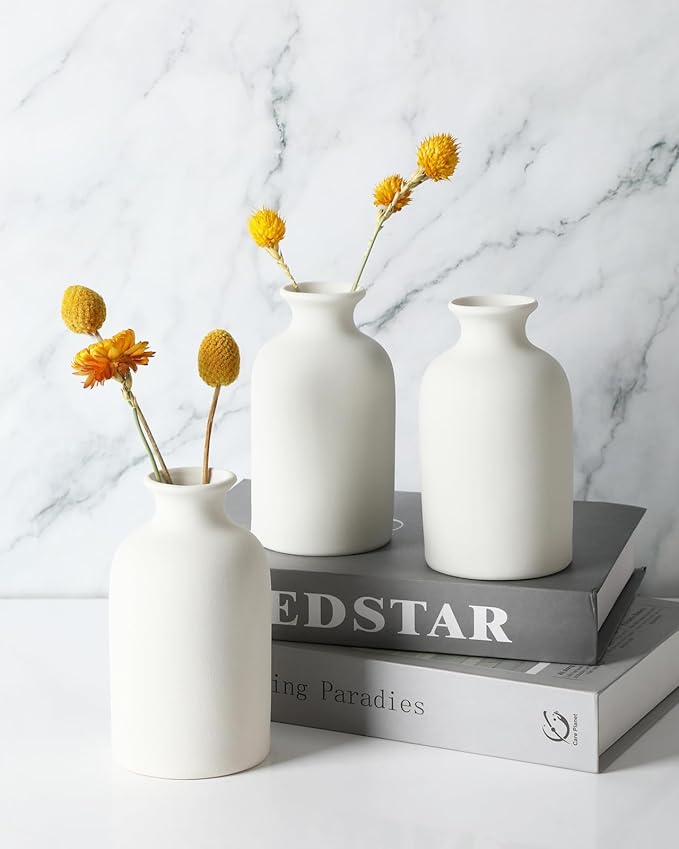 YANLING 6 Pcs White Vase Ceramic Vases for Home Decor, 5.6 inch White Ceramic Vases for Centerpieces Small Boho Vases, Pampas Grass Vases Table Vase for Dried Flowers Decor
