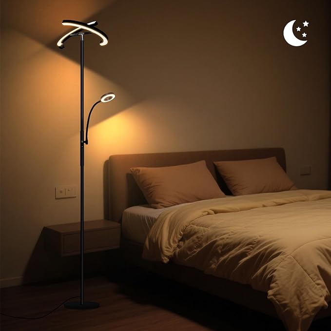Floor Lamps for Living Room, Upgraded 2-in-1 Dimmable Standing Lamp 3000-6500K, 29W Rotatable Floor Reading Light, Remote and Touch Control Uplighter Floor Lamp for Living Room Bedroom Office