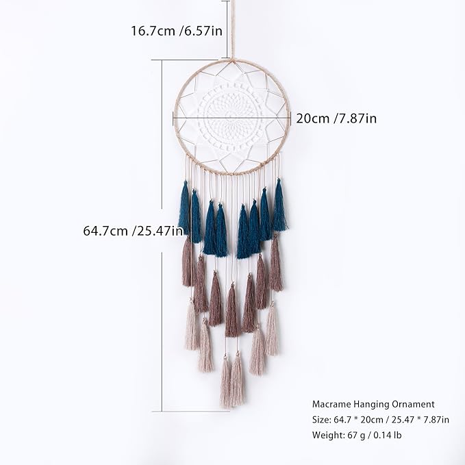 Macrame Dream Catcher Wall Hanging - Large Dreamcatchers Boho Chic Wall Decor, Handmade Tassels Ornament Colorful Room Decor for Bedroom, Blessing Gift for Girls Kids Women (Blue Mix)